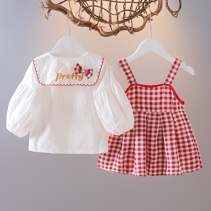 【Happy Baby】0-4Tahun QZ-50 Dress anak perempun Kotak merah  Style terusan