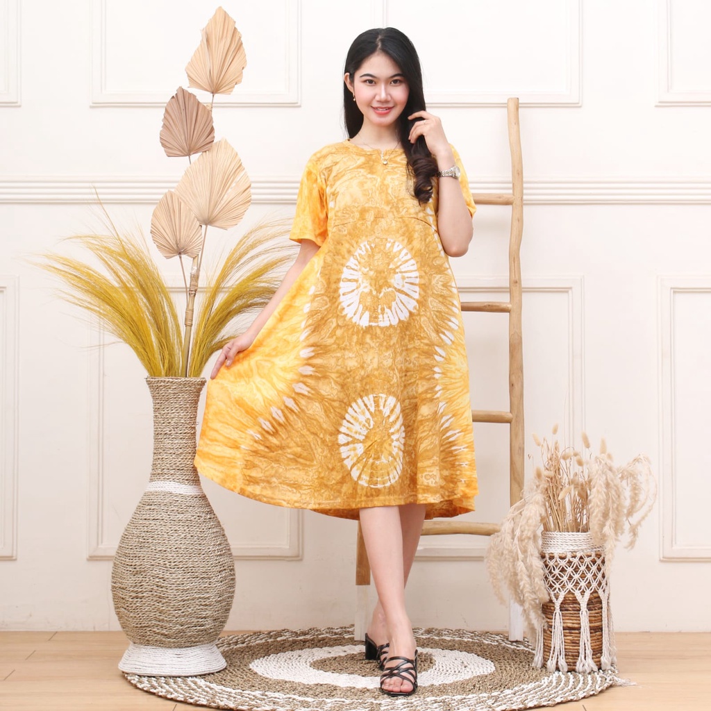 [GROSIR] Daster Kaos Payung Busui Tiedye XXL Jumbo Klok A Busui Resleting-Zip Guci Kuning