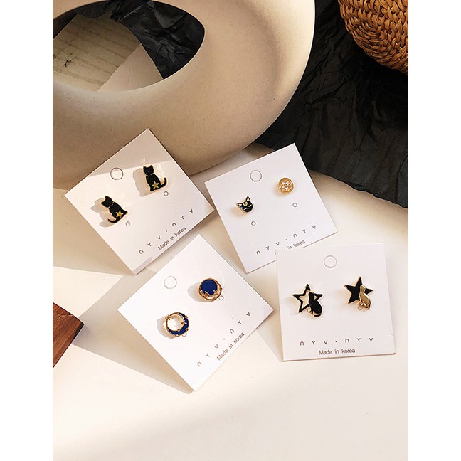 LRC Anting Fashion Cartoon Cat Starry Sky Asymmetric Earrings F67892