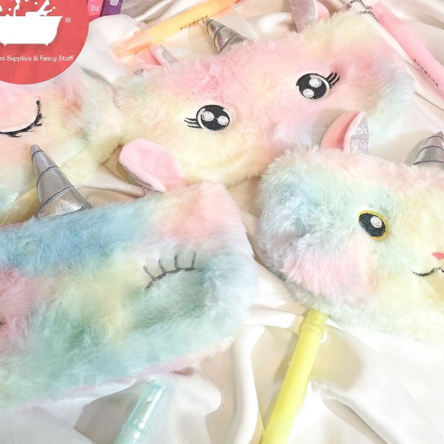 

Big Sale - Kotak pensil bulu unicorn muka mata wajah tepak tempat pencil case ter imut souvernir ~