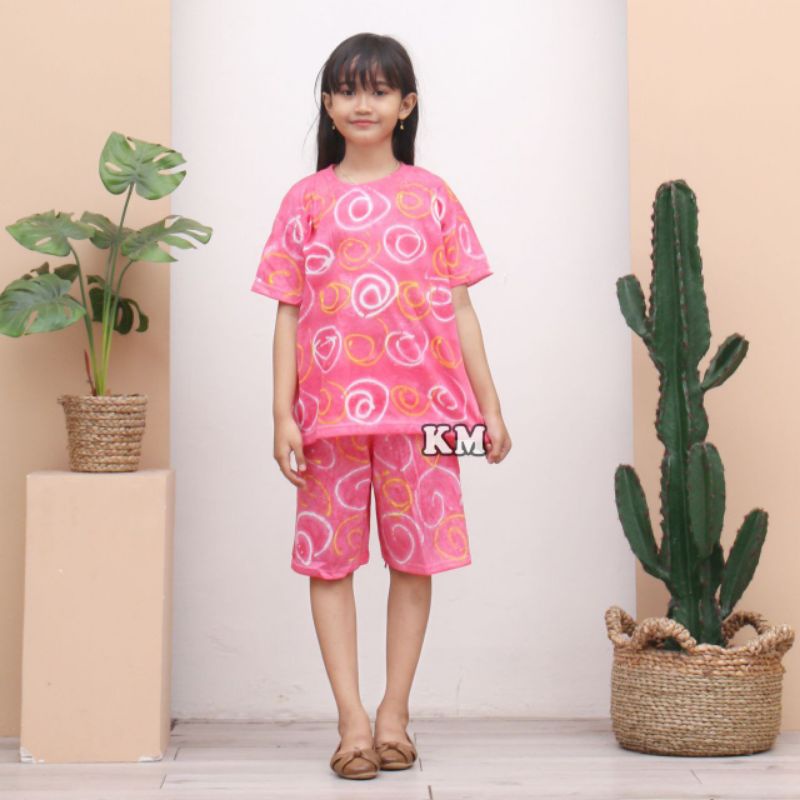 Setelan Anak Kaos Perempuan 8-12 Tahun Motif Tiedye Abstrak Baju Tidur Piyama Anak Kekinian