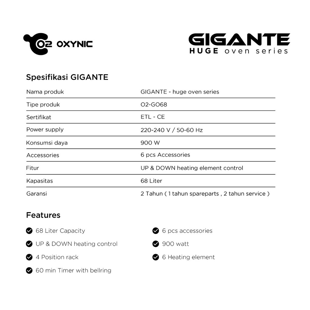 OXYNIC Oven Listrik Besar GIGANTE Huge Electric Oven Garansi Resmi