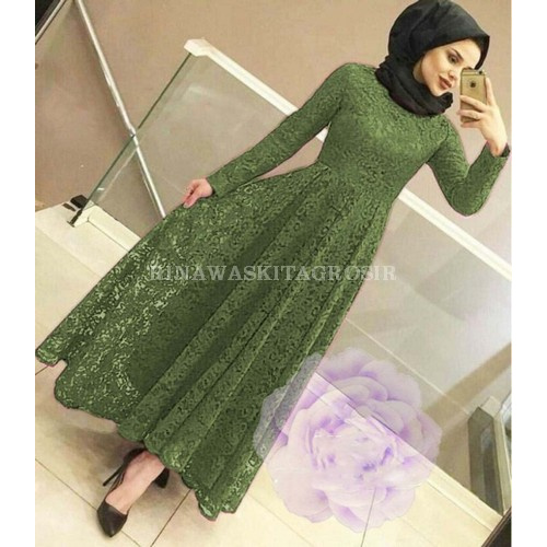 Marizha Dress Gamis Brukat Brokat Putih Premium Mewah Murah RW978 Maxi Yuni Jumbo Xxl Army [Gamis 01