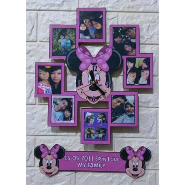 Jam dinding kayu karakter foto hadiah kado gift hampers custom ultah ulang tahun wisuda wedding nika