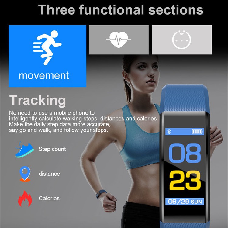 Smartband 115 PLUS Water Resist Sports Pedometer Heart Rate Monitor Bluetooth