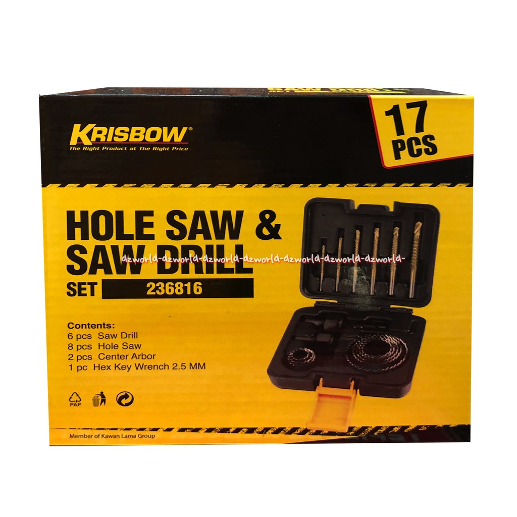 Krisbow Hole Saw &amp; Saw Drill 17pcs Perlengkapan Mata Bor Dan Mata Gergaji 17 pcs Kris Bow Mata Bor 1set