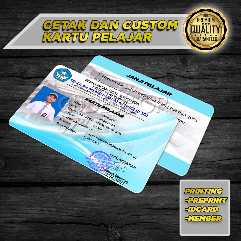 

Cetak Pre-Printed Custom PVC Member ID Card Kartu Pelajar
