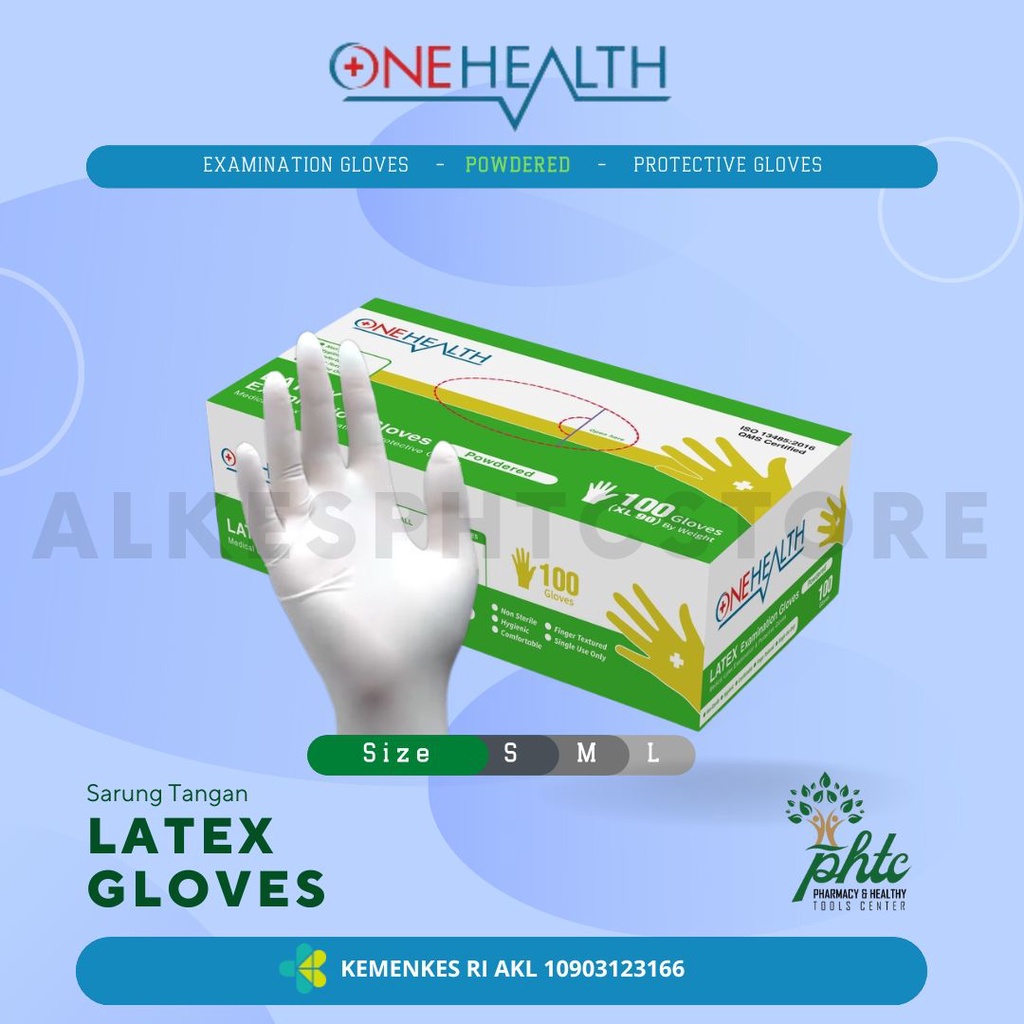 ONEHEALTH Sarung Tangan Karet l Examination Latex l Hand Gloves l Handscoon Pre-Powdered