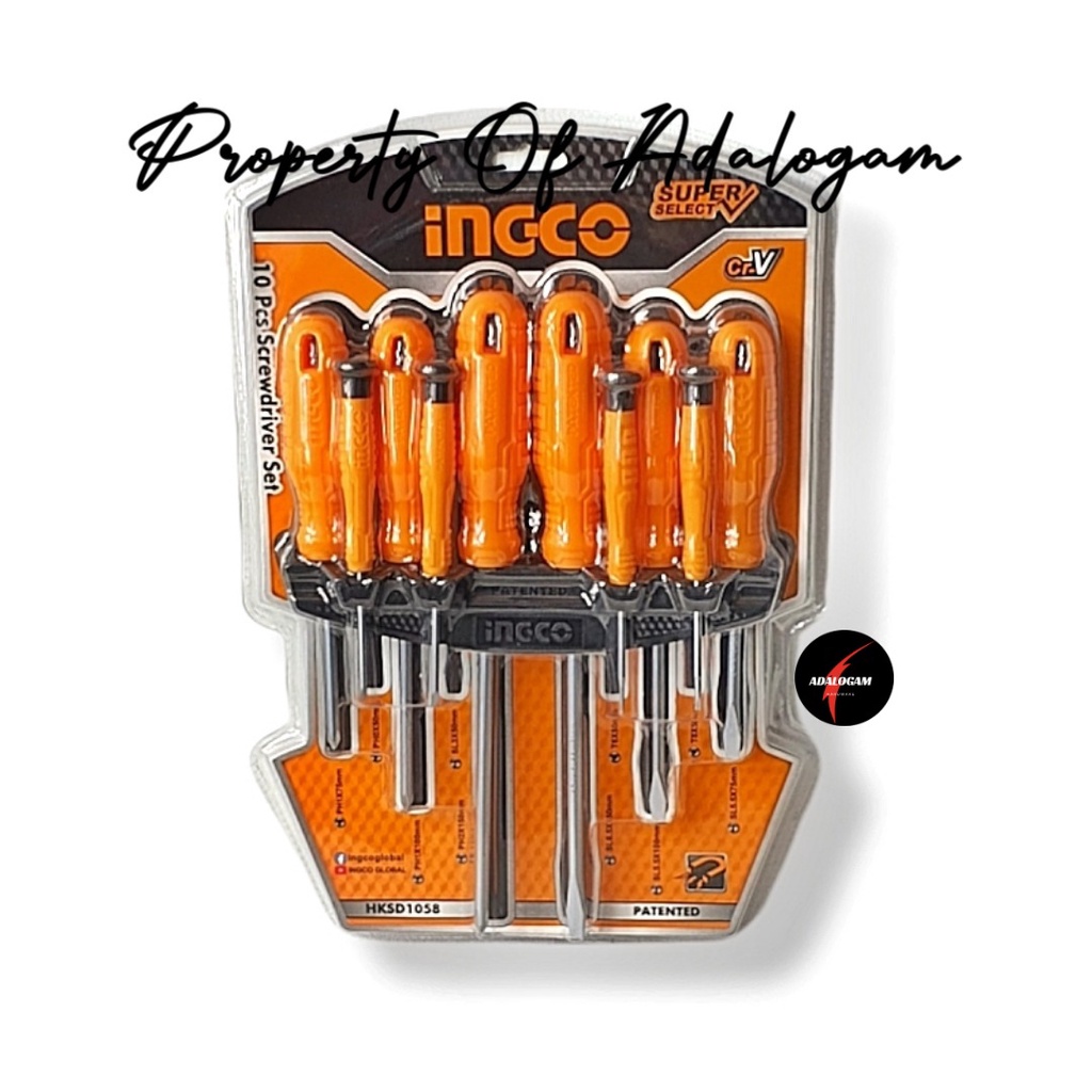 INGCO Obeng Set 10 Pcs Gagang Fiber - Screwdriver Super Select CRV