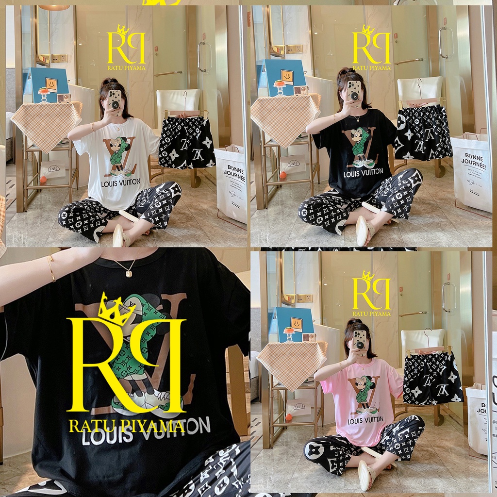 (FREE GIFT) BISA COD Motif Mickey Mouse Set Piyama Dewasa / Baju Tidur Lengan Pendek / Baju Tidur IM