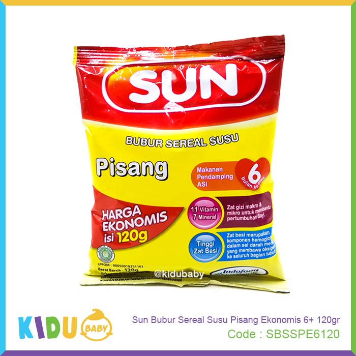 Sun Bubur Sereal Susu Pisang Ekonomis 6+ 120gr  Bubur Bayi Sehat MPASI Kidu Baby