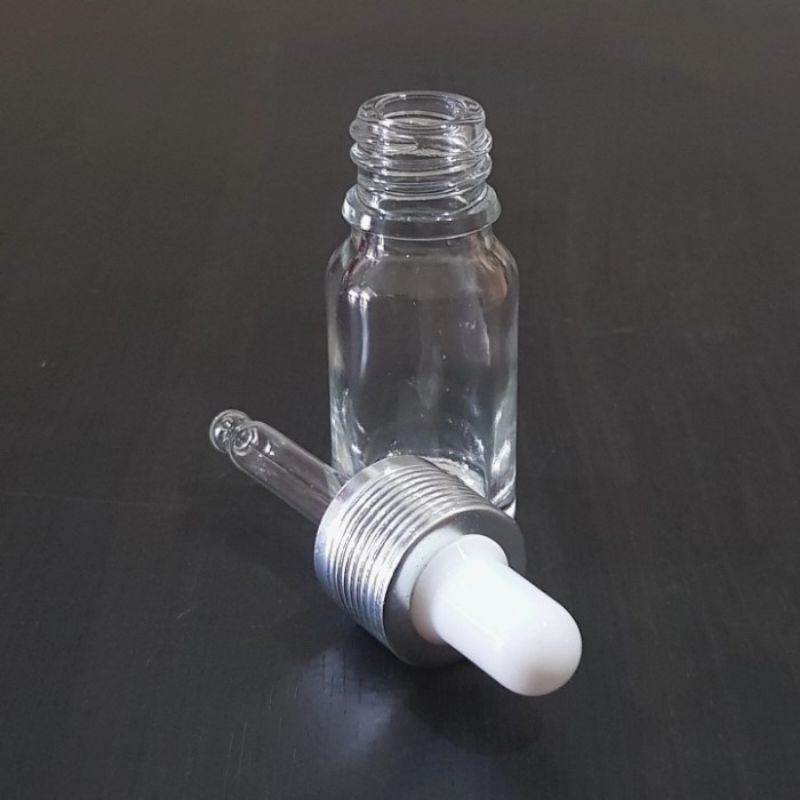 botol kaca pipet 10ml tebal bening - ring almunium silver bergaris