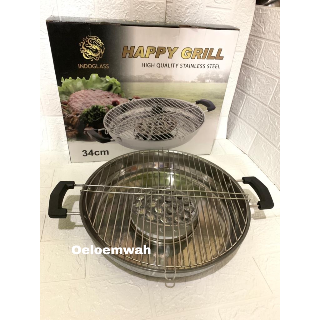 Paket Panggangan Stainless Barberque Super Jumbo Tebal Happy Grill Stainless Steel Free Japitan, Tusuk Sate, Kuas