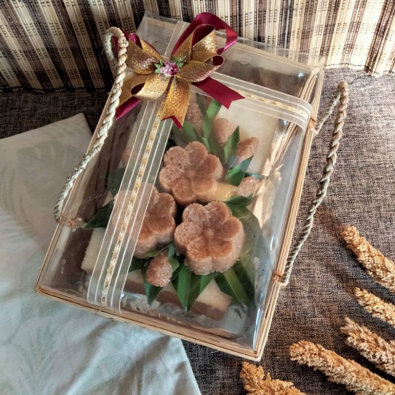 sanggan seserahan wadah kue tempat hantaran BMT panjang - Keranjang mika pita parsel - wadah hantara