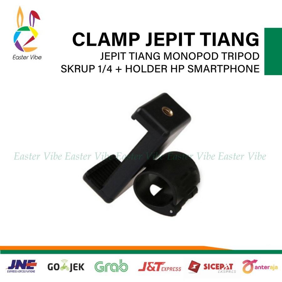 CLAMP JEPIT TIANG MONOPOD TRIPOD SKRUP 1/4 + HOLDER HP SMARTPHONE