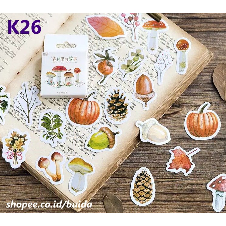 Jual Stiker Aesthetic Sticker K26 Jamur Mushroom Pinus Daun Kering