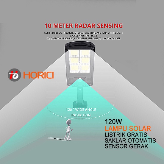 Lampu Tenaga Surya Horici Outdoor IP69 120 Watt / Lampu Solar Sensor Gerak  Lampu Jalan Dan Taman