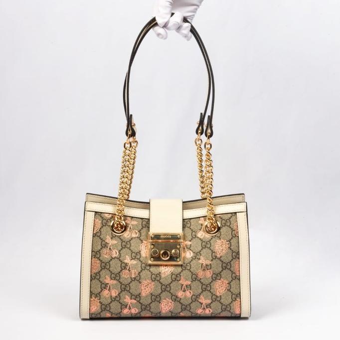 GUCCI PADLOCK SMALL BERRY TOTE BAG 26CM BEIGE AND EBONY GG SUPREME DC45DFC6