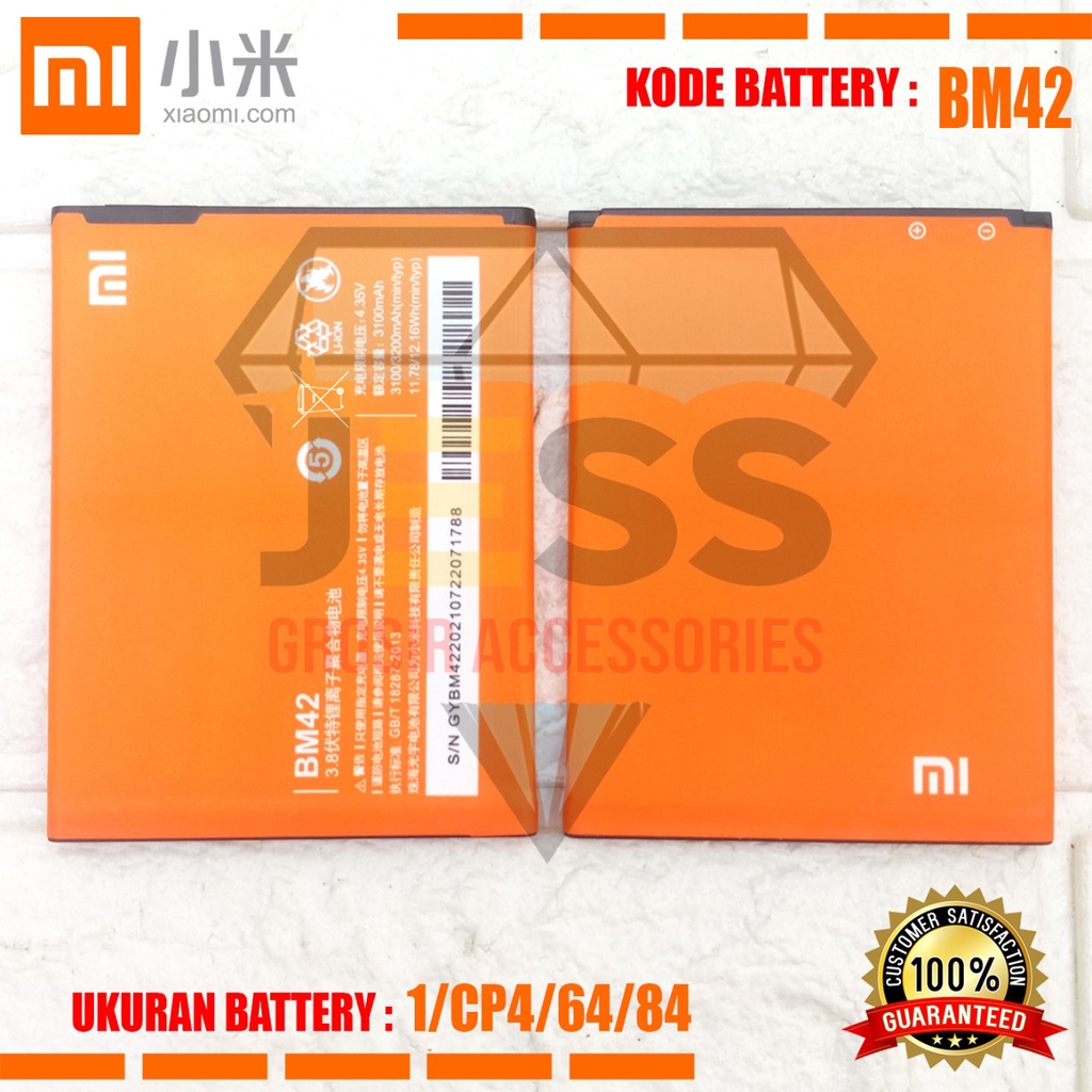 Baterai Battery Original Xiaomi BM-42 BM42 For type HP Redmi Note 1 3G - 4G - Redmi Note 1W - Redmi Note 1S