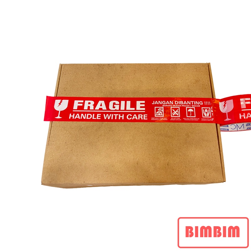 Lakban Fragile Merah Jangan Dibanting 48 mm x 60 Yard 90 Yard