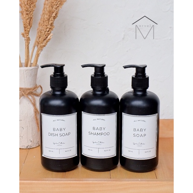 BOTOL SABUN SHAMPOO BAYI HITAM 500ML REFILL PUMP MINIMALIS AESTHETIC PUMP 1000ML DISPENSER SABUN BAB