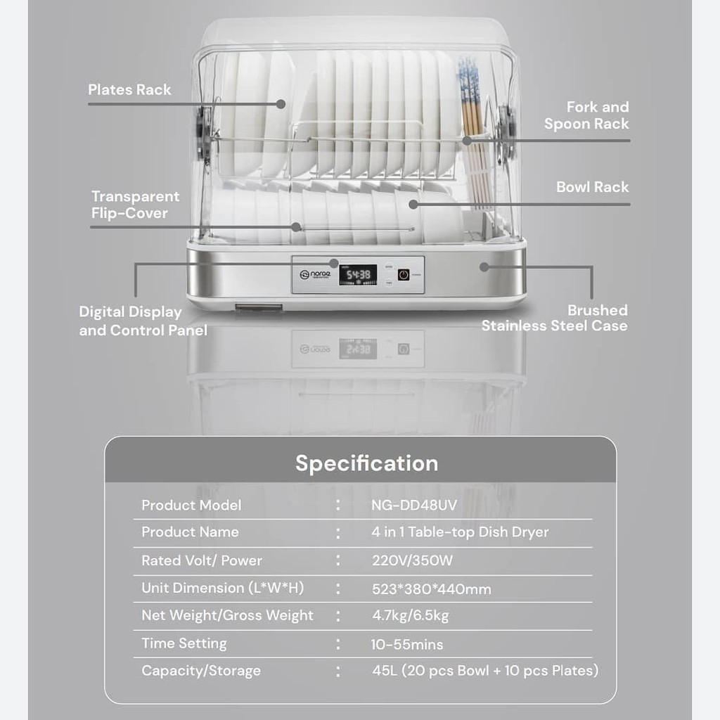 Norge 4in1 Table Top UV Dish Dryer | Sterilizer Alat Makan