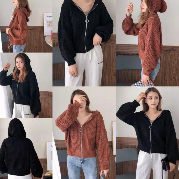 JAKET SWEATER HOODIE RAJUT OVERSIZE RESLETING TEBAL/Zipper Hoodie Jaket Rajut Wanita Resleting Sweater Rajut