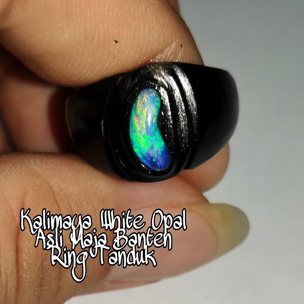 CINCIN BATU AKIK PERMATA NATURAL KALIMAYA BANTEN KRISTAL WHITE OPAL RING TANDUK