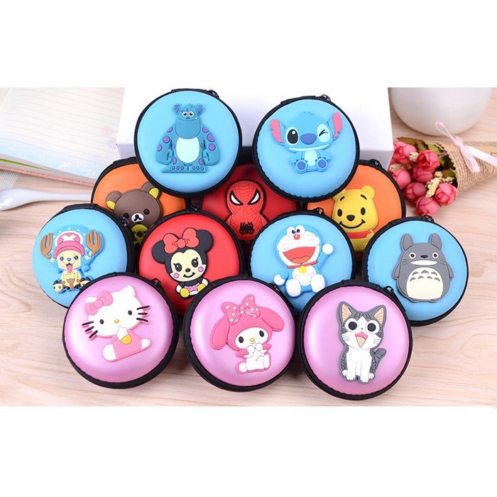 Dompet Headset Kartun/ Tempat Earphone/ Dompet Koin Karakter PVC Bulat