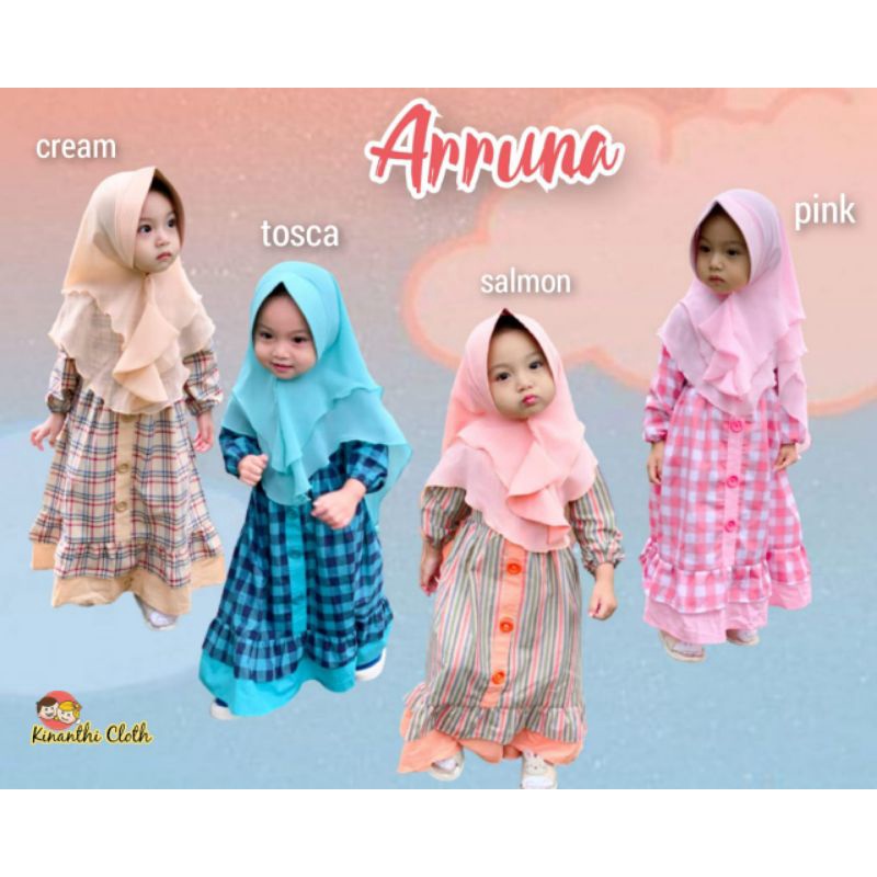 ARRUNA SET GAMIS & HIJAB KIDS // MATT.COTTON YANDED // ALL SIZE (( USIA TIDAK MENGIKAT.TERGANTUNG PO