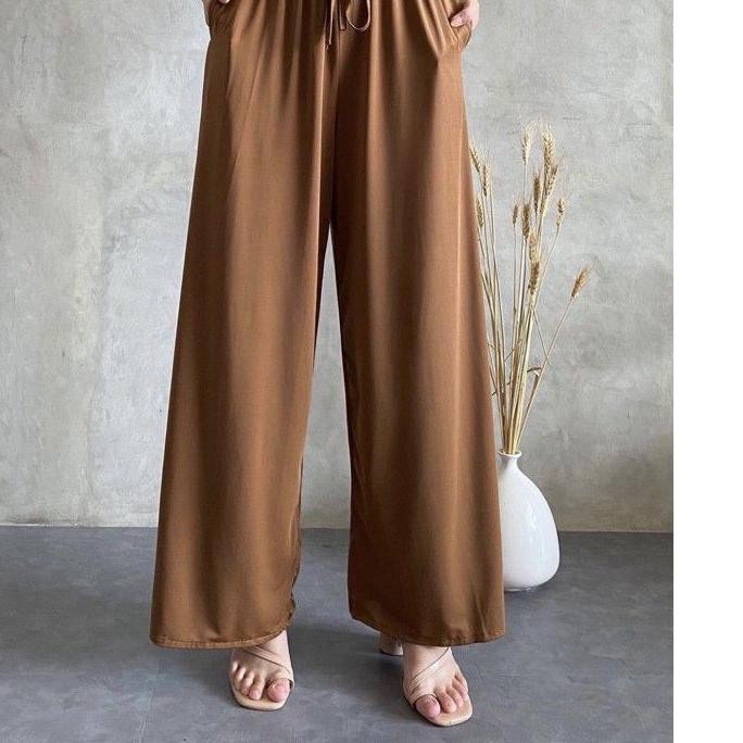 TERBARU- Cahya Kulot Bahan Katun Jersy HQ / Kulot Wanita JUMBO / Kulot Hightwaist Premium-Mocca