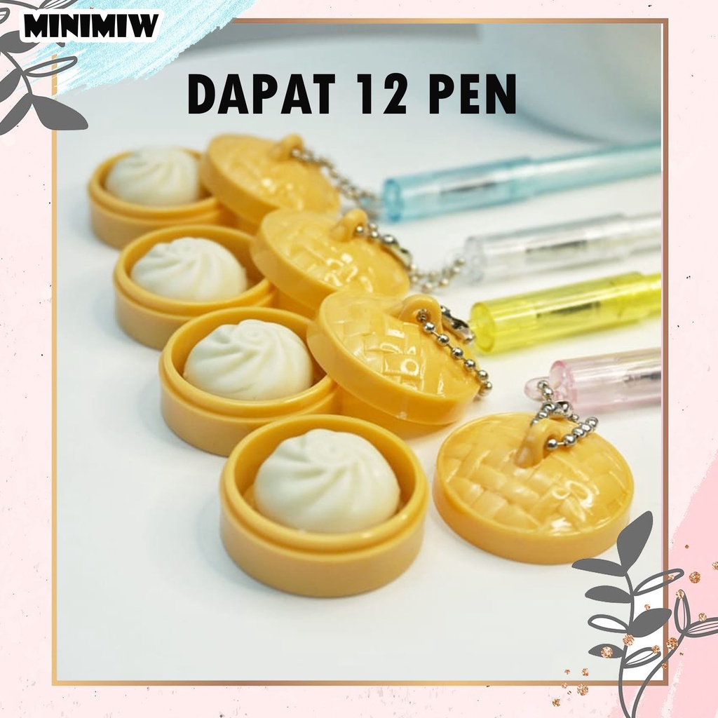 SELUSIN PULPEN BAKPAO ISI 12 PCS DIMSUM XIAO LONG BAO GEL PEN KARAKTER MAKANAN PENA