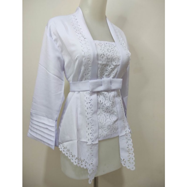 Atasan Kebaya Kutubaru Wanita Dewasa Modern Warna Putih Cerah Amora / Kebaya Pengantin Kekinian / Kebaya Kutu Baru Putih Bersih Jumbo / Kebaya Kondangan Moderen / Kebaya Wisuda Elegan Mewah-2
