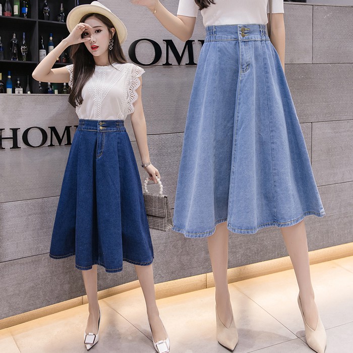 [#6096] Aniston Denim skirt/Rok panjang/Rok midi/Rok jeans/Rok flare/Rok kerja/Rok Wanita/Rok jeans wanita/Rok Jeans Korea/Rok wanita