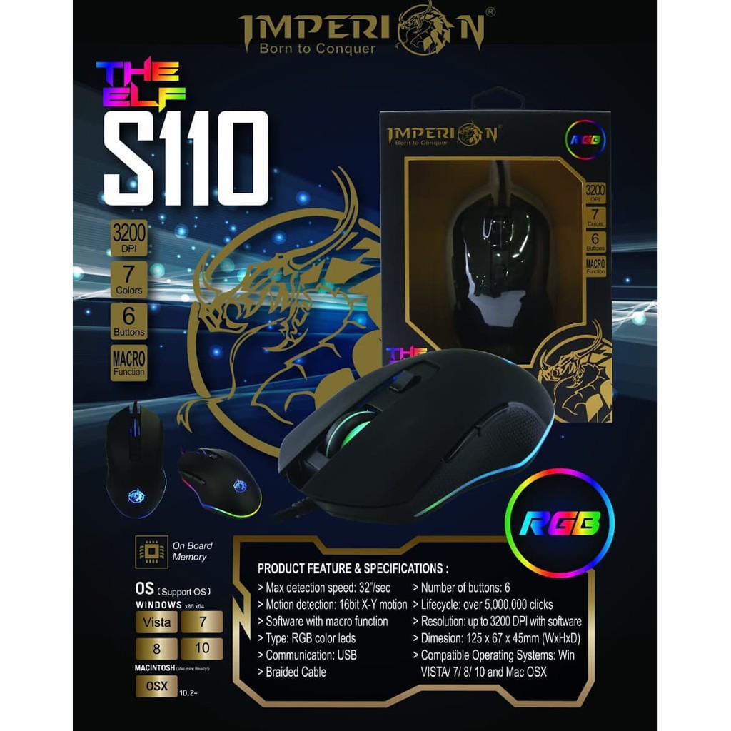 Mouse Gaming RGB Imperion The ELF S110 Macro with On Board Memory