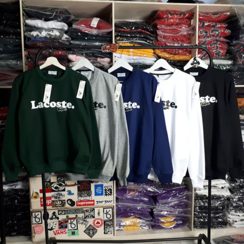 CREWNECK Lacoste Logo Bordir Full Tag Sweater Terbaru Pria dan Wanita