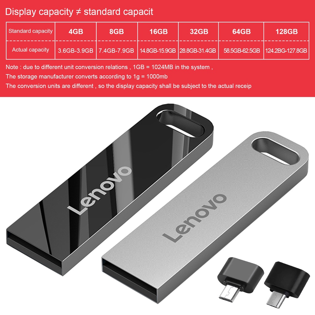 LENOVO (Huluboy) Flashdisk USB 3.0 High Speed 4GB / 8GB / 16GB / 32G / 64GB / 128GB Anti Air Untuk Komputer