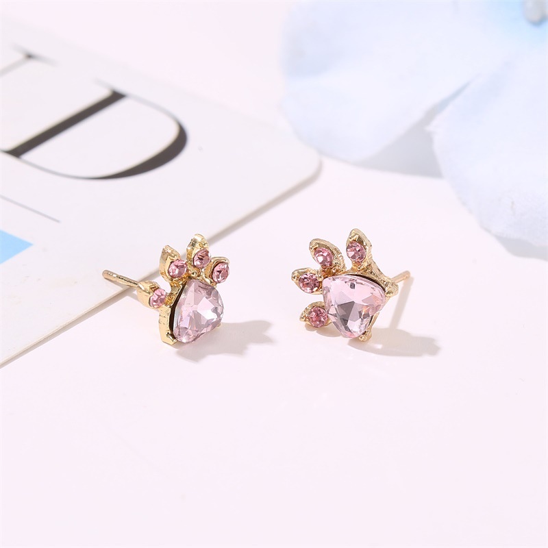 Set Kalung Anting Dan Cincin Desain Kartun Cakar Kucing Bahan Zirkon