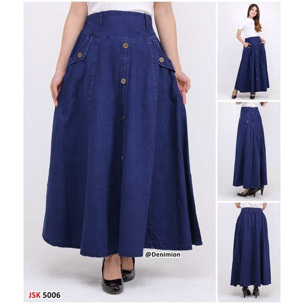 Rok Jeans Panjang Long Skirt Rok Panjang BIRU DONGKER