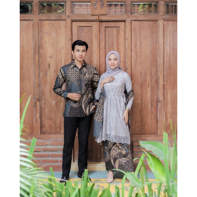 Kebaya batik couple meca grey GRATIS JILBAB kebaya tunangan kebaya lebaran modern kebaya wisuda