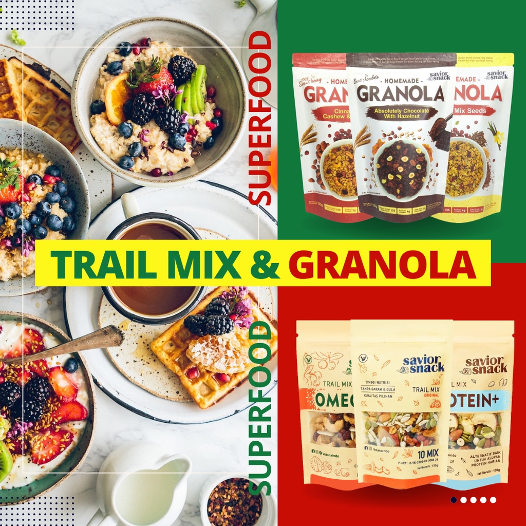 Topping Oatmeal TRAIL MIX SUPERFOOD Sereal Diet GRANOLA Makanan Sehat Sarapan Praktis Cemilan Enak Bergizi Tinggi Nutrisi - Savior Snack - Bahan Organik Tanpa Pengawet Bebas Garam &amp; Gula