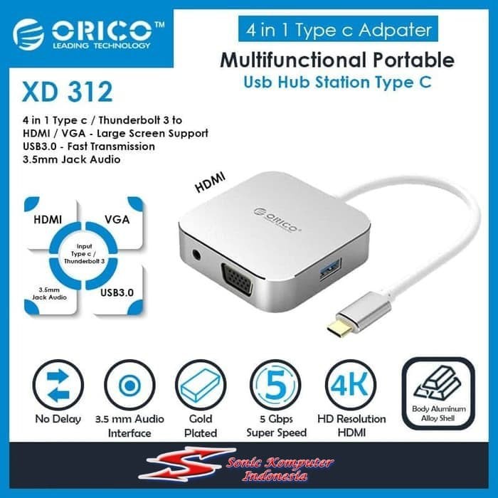 Docking Station Orico 4in1 Type C to HDMI USB3.0 VGA Audio Jack XD-312