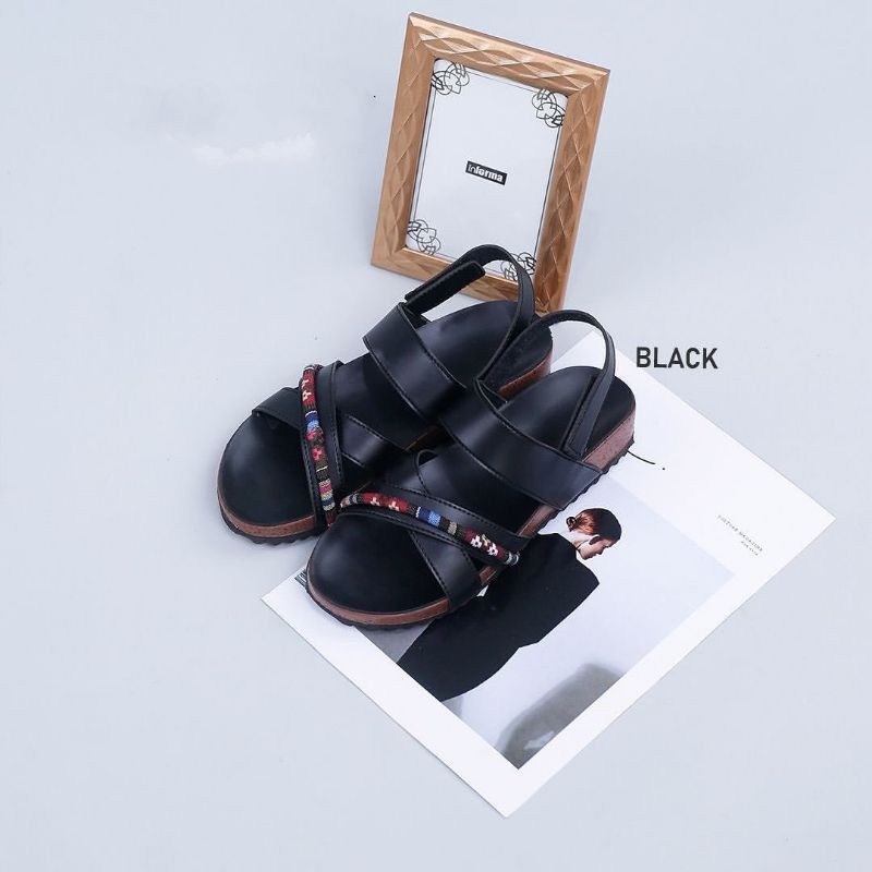 NURI SANDAL BIRKEN WANITA SILANG TALI TENUN