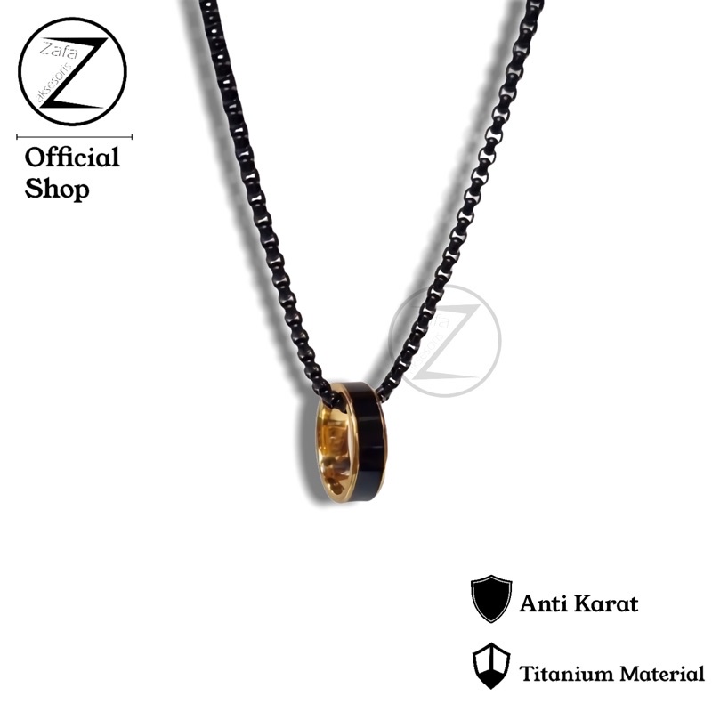 Zafa Kalung pria titanium Anti Karat Anti Hitam keren liontin cincin Black Gold X TNT