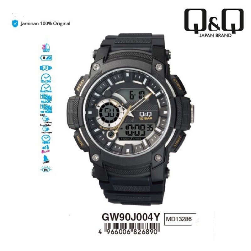 Q&amp;Q Jam Tangan Pria Fashion Dual Time GW90 GW90J Water Resist 10 BAR