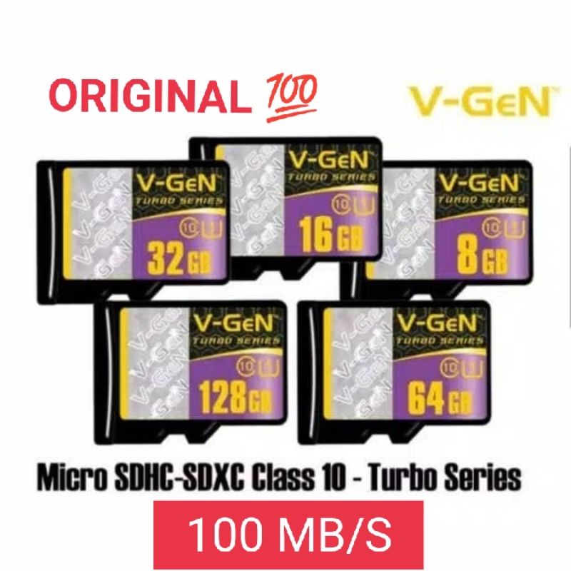 Memory Vgen Class 10 100mbps Turbo Series 8GB 16GB 32GB 64GB 128GB