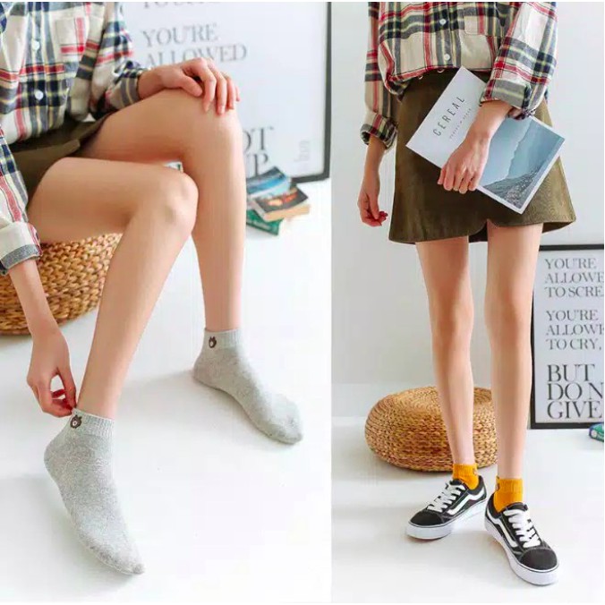 DuaWarna Kaos Kaki Ankle Beruang Kaos Kaki Pendek Semata Kaki Motif Brown Line Unisex AC001-5