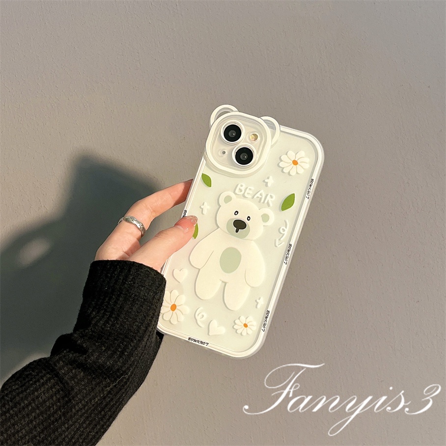 Compatible For iPhone 14 13 12 11 Pro Max X XR Xs Max 8 7 6 6s Plus SE 2020 Soft Case Pelindung Desain Telinga Kucing Kotak-Kotak Beruang Untuk