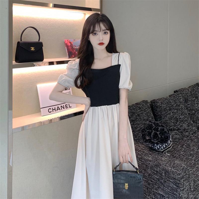 [littlecrab] Dress Wanita Panjang Kasual Hitam Moka Cream Dress With Outer Tank Top Simple Elegan Berkualitas Casual High Quality Simply Dress For Working Dress Polos Dress Jalan Dress Kerja Soft Color Korean Style