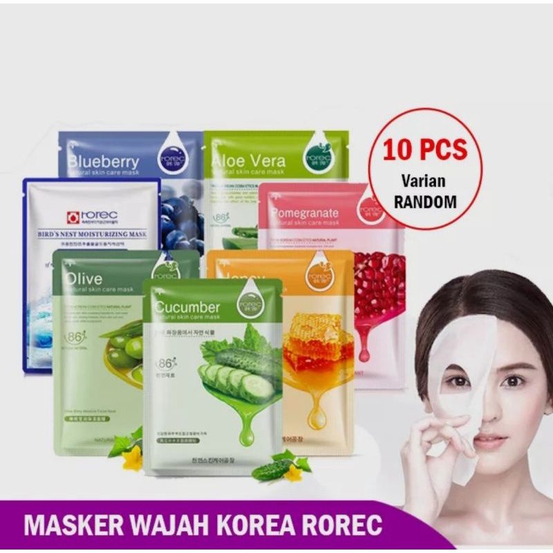 PAKET 10 Pcs CAMPUR Rorec HCHANA Natural Skin care masker ori korea Glowing